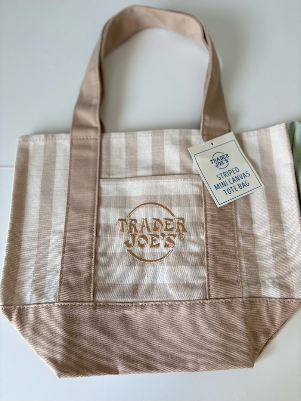 NWT Trader Joe’s Striped Mini Canvas Tote Bag Bundle | Beige & Mint Green | 2 - Picture 4 of 5